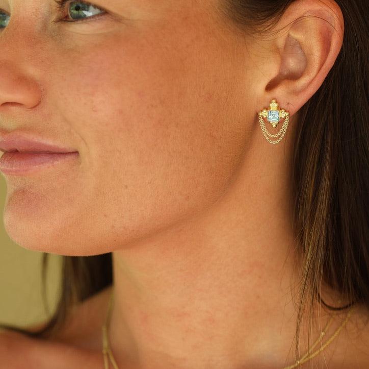 Chloe Gold Blue Topaz Earrings – Sunsara Jewellery
