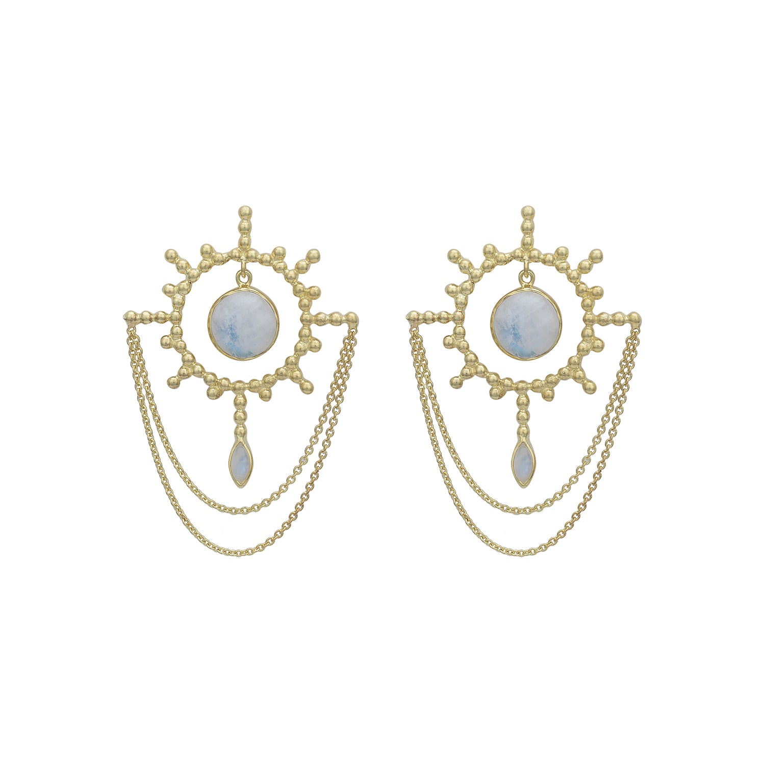 Aurora Sun 14K Gold Rainbow Moonstone Statement Earrings