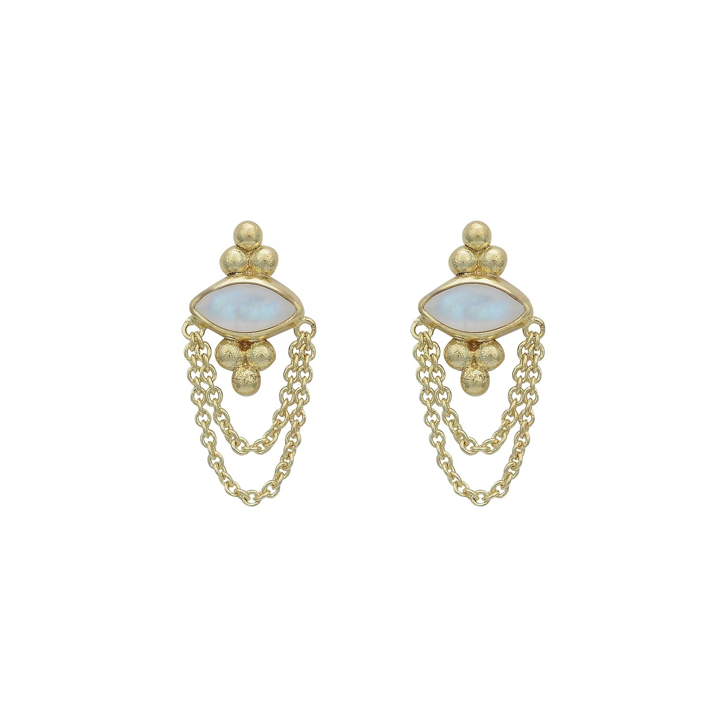 Natalia 14K Gold Rainbow Moonstone Earrings
