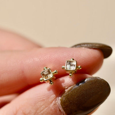 Gold Mini Citrine Square Stud Earrings 14K Gold Vermeil Citrine Tiny Studs November Birthstone Jewelry Small Square Gold Studs for Layering