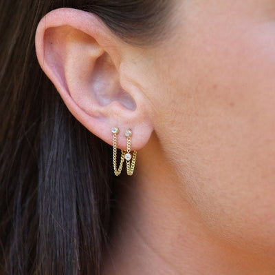 Minimalist Front to Back Studs 14K Vermeil Gold Moonstone Delicate Wrap Studs June Birthstone Gifts for her Thread Studs Gemstone Jewelry