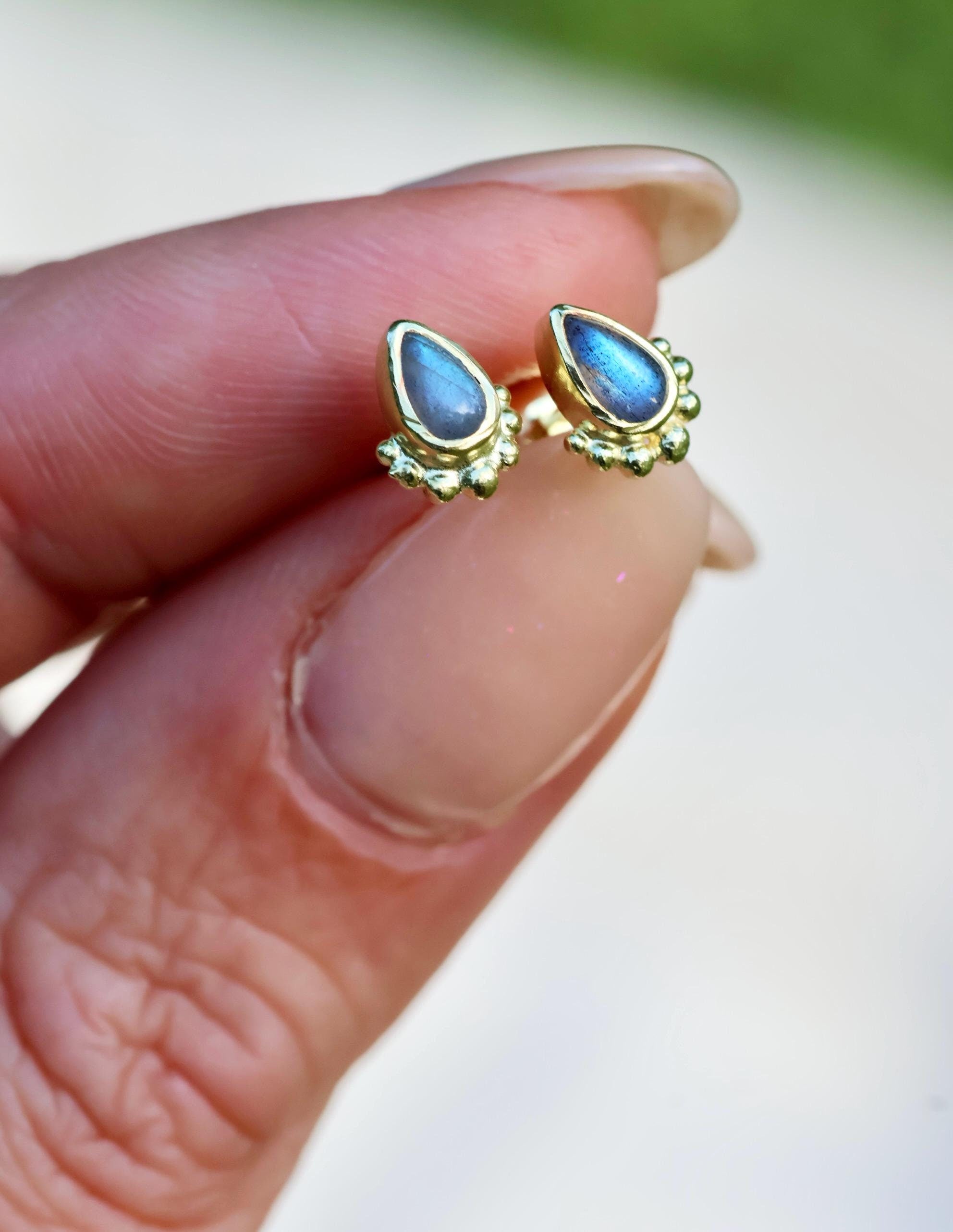 Amaya Gold Labradorite Studs