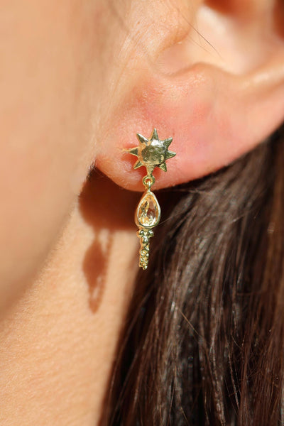 Citrine Studs Front To Back Chain Earrings Birthstone 14K Gold Vermeil Citrine Earrings Dangle Chain Studs Chain Earrings: Kalani Citrine