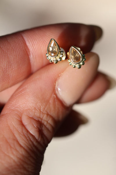 Gold Mini Citrine Square Stud Earrings 14K Gold Vermeil Citrine Tiny Studs November Birthstone Jewelry Small Square Gold Studs for Layering