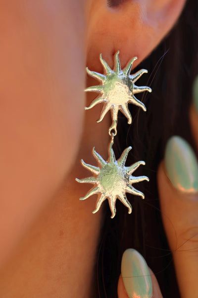 Big Sun Earrings Silver Statement Earrings Cosmic Jewelry Sun Burst Studs Large Sterling Silver Jewelry Gifts for Her 925 Silver Double Sun