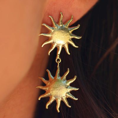 Sun Statements Earrings Gold Double Sun Jewelry Womens Statement Studs for Occasion Trendy Chic Jewelry 14K Gold Vermeil Cosmic Sun Studs
