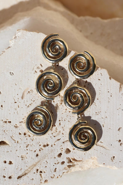 Triple Swirl Medium Gold Statement Earrings Spiral Studs Gold Occasion Earrings Gifts for Her Textured Spiralling Earrings Hypoallergenic