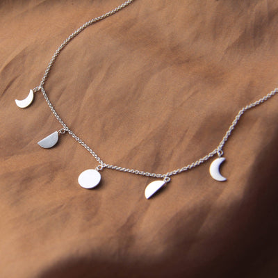 Eclipse Chain Sterling Silver Moon Necklace, Handmade Womens Moon Phase Eclipse Jewelry, Adjustable Layering Silver Necklace, Gifts for Her
