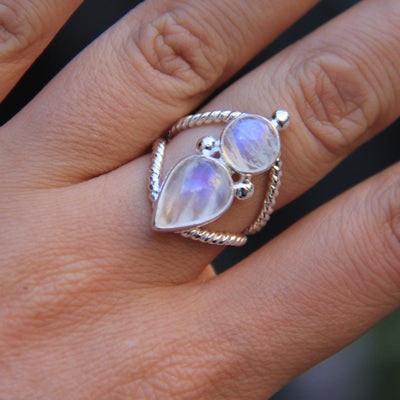 Angelic Ring Sterling Silver Rainbow Moonstone Ring, Boho Silver Ring, June Birthstone Jewelry, Gifts for her, Moon Stone Ring