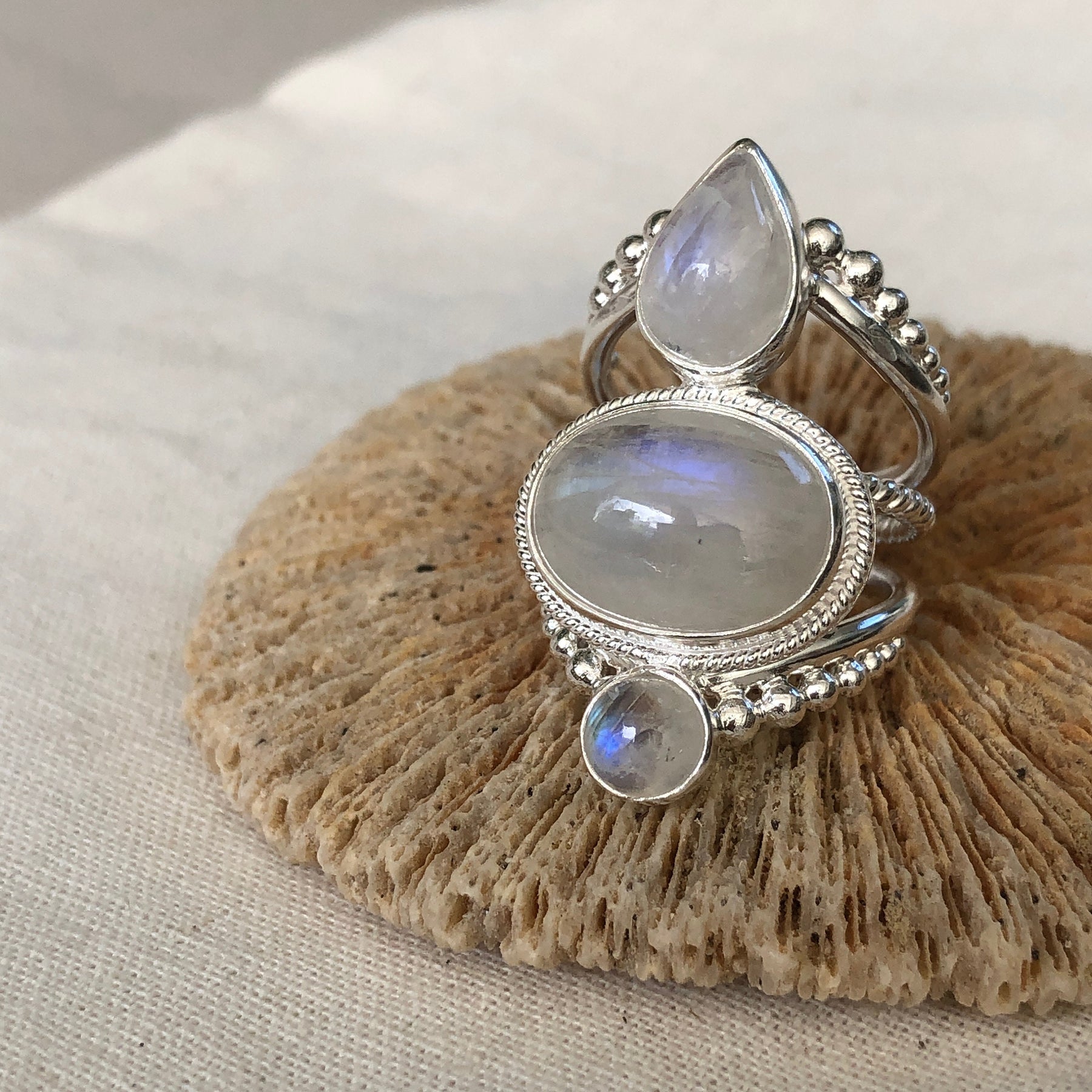 Buy Handmade artisan rainbow moonstone ring, Square shape cute silver ring  online at aStudio1980.com