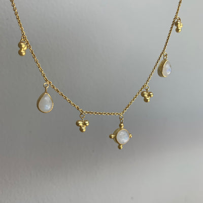 Morning Star Rainbow Moonstone 14K Gold Plated Sterling Silver Delicate Charm Necklace, Gifts for Bridesmaids, Handmade Womens Gold Necklace