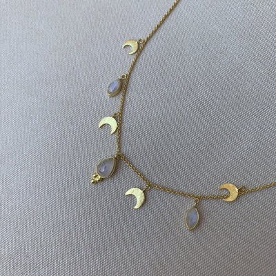 Worlds Apart Delicate 14K Gold Moonstone Necklace, Gold Layering Necklace, Crescent Moon Gold Necklace, Boho Jewelry, June Birthstone Jewels