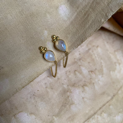 Ophelia Tear 14K Gold Plated Rainbow Moonstone Studs, June Birthstone Jewelry, Gold Studs and Pear Shaped Moonstone Stud Earrings, Studs