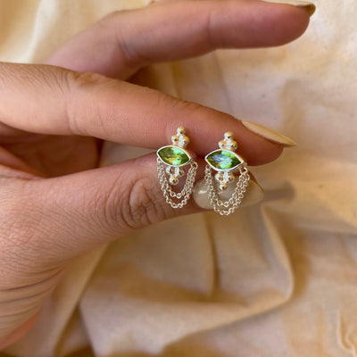 Olive Peridot Studs Earrings, Bridal Jewelry, Eye Earring, August Birthstone Earring, Dainty Stud, Leo Gold and Green Stud Earrings, Leo