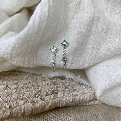 Sterling Silver Blue Topaz Studs, Dainty Blue Gemstone Earrings, Gift For Her, Blue Sterling Silver Studs, December Birthstone Jewelry