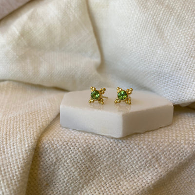 Peridot Gold Tiny Round Studs, Leo Birthstone, August Birth Stone Studs, Green Earrings, Tiny Green and Gold Studs Earrings, Everyday Studs