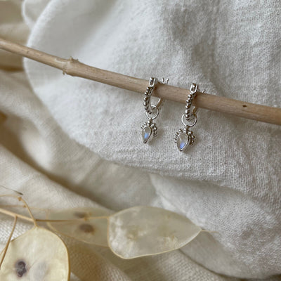 Avery Mini Hoop Earrings, Small Moonstone Hoops, Dainty Everyday Hoops, June Birthstone Jewelry, Gifts for her, Tiny Silver Hoops