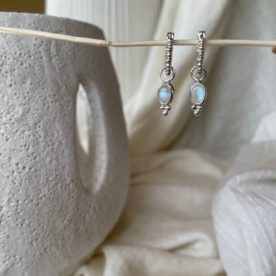 Camille Mini Sterling Silver Hoop Earrings, Small Moonstone Hoops, June Birthstone Jewelry, Gifts for her, Tiny Silver Hoops