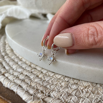 Mahla Mini Hoop Earrings, Small Moonstone Hoops, Dainty Everyday Hoops, June Birthstone Jewelry, Gifts for her, Tiny Silver Hoops,Moon Stone