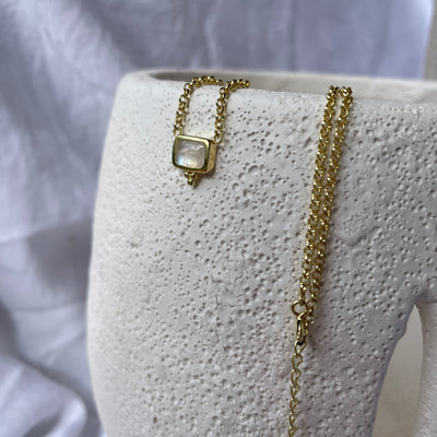 Camille 14K Gold Rectangle Necklace, Gold Chunky Moonstone Necklace, June Birthstone Jewelry, Gold Moonstone Statement Necklace, Girl Gife