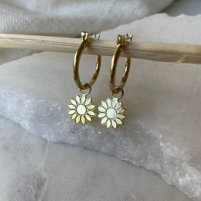 SunFlower 14K Gold Plated Sterling Silver Hoops, Gold Flower Jewelry, Womans Gold Hoops with Flowers, Gifts for Bridesmaid, Sunflowers