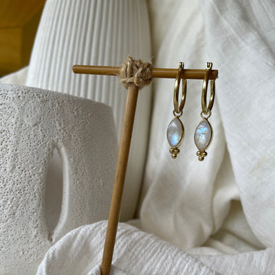 Lover 14K Gold Plated Sterling Silver Rainbow Moonstone Hoop Earrings, June birthstone, Gold Plated Hoops, Gift for her, Moon Stone,