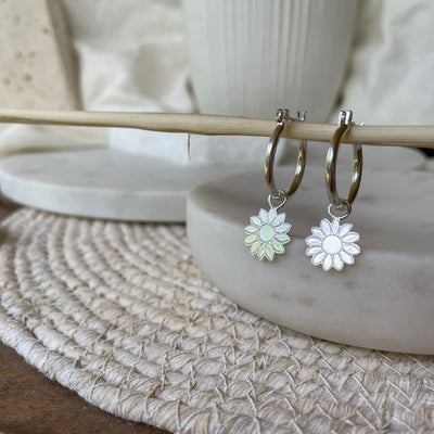 Sunflower Sterling Silver Hoops, Silver Flower Jewelry, Woman Flower Earrings, Gifts, Hoops with Charms, Silver Summer Jewelry
