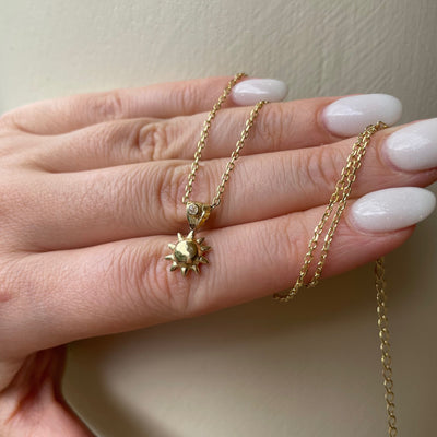 Sol 14K Gold necklace, Tiny Gold Crescent Sun Jewelry, Fine Dainty Gold Moonstone Necklace, Minimal Sun necklaces, Sunsara Jewellery