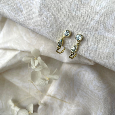 Leona 14K Gold Plated Blue Topaz Delicate Wrap around Studs, June Birthstone Gifts, Gold Blue Topaz Jewelry, Gold Blue Topaz Studs
