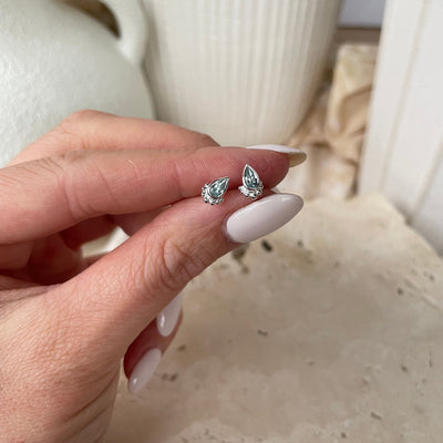 Amaya Studs, Small Blue Topaz Studs, Tiny Silver Pear Shaped Blue Stud Earrings, Dainty Everyday Studs, December Birthstone Jewelry