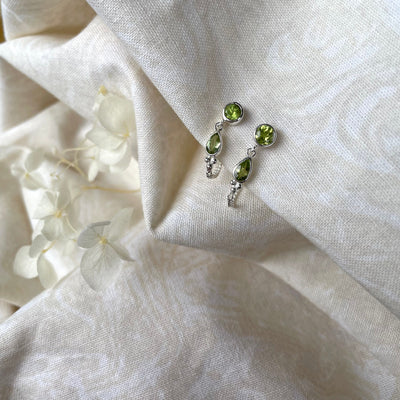 Leona Sterling Silver and Peridot Delicate Wrap around Studs, Peridot Dangle Earrings with Wrap Around Chains, August Birthstone