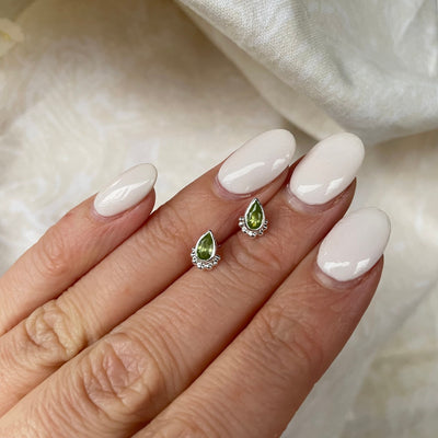 Amaya Studs, Small Peridot Studs, Tiny Silver Pear Shaped Green Stud Earrings, Dainty Everyday Studs, August Birthstone Jewelry,