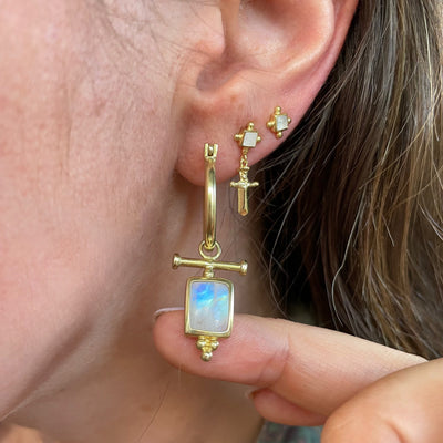 Amalia 14K Gold Hoop Moonstone Earrings, Gold Plated Moonstone Jewelry, Handmade Gold Hoops with Detachable Charms, Rainbow Moonstone Hoops