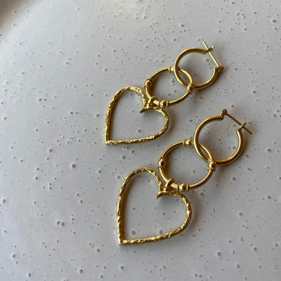 Heart You Hoop Earrings with charm, 14K Gold Plated Sterling Silver Heart Dangle Earrings, Heart You and Love Romantic Gifts for Her,