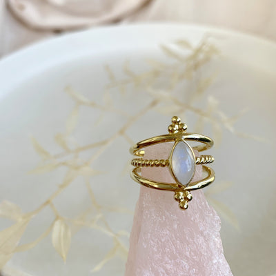 Pixie Sterling 14k Gold Vermeil Sterling Silver Rainbow Moonstone Three Band Ring