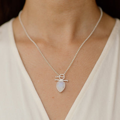 Indra Sterling Silver Rainbow Moonstone necklace, Silver T Bar Necklace Toggle Necklace, Chunky Moonstone Necklace, June Birthstone Jewelry,