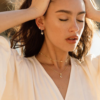 La Luna 14K Gold necklace, Tiny Gold Crescent Moon Jewelry, Fine Dainty Gold Moonstone Necklace, Minimal moon necklaces, Moonstone Necklace