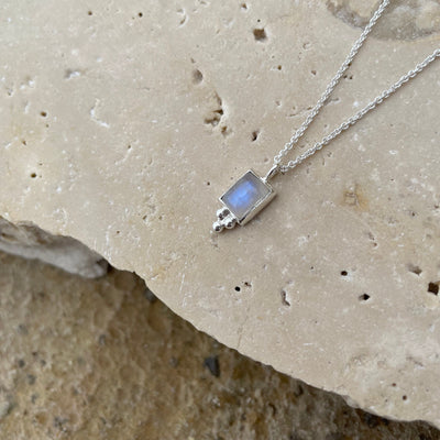 Amalia Sterling Silver Rainbow Moonstone necklace, Sterling Silver necklace, Square pendant, Wedding and Bridesmaids Jewelry Gifts