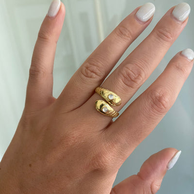 Double Headed Serpent 14K Gold Plated Statement Moonstone Ring, Gold Moonstone Jewelry, June Birthstone Ring, Gold Serpent Jewelry