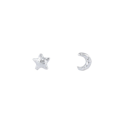 Cosmic Lover Sterling Silver Sun and Moon Mini Stud Earrings, Micro Cosmic Studs Moon Sun, Tiny Moon Stud Earrings Second Piercing Studs