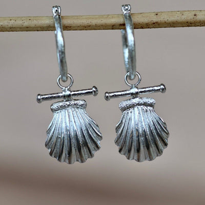 Shell Earrings Silver, Statement earrings, Fashion earrings, Statement jewelry, Shell Jewelry, Detachable Cute Shell Silver Hoop Earrings